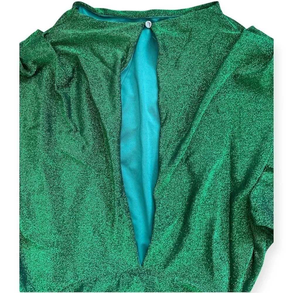 Bebe green long sleeve sparkly ruched mini dress women’s size small - Picture 5 of 12